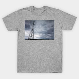 High-voltage power line against dark stormy clouds T-Shirt